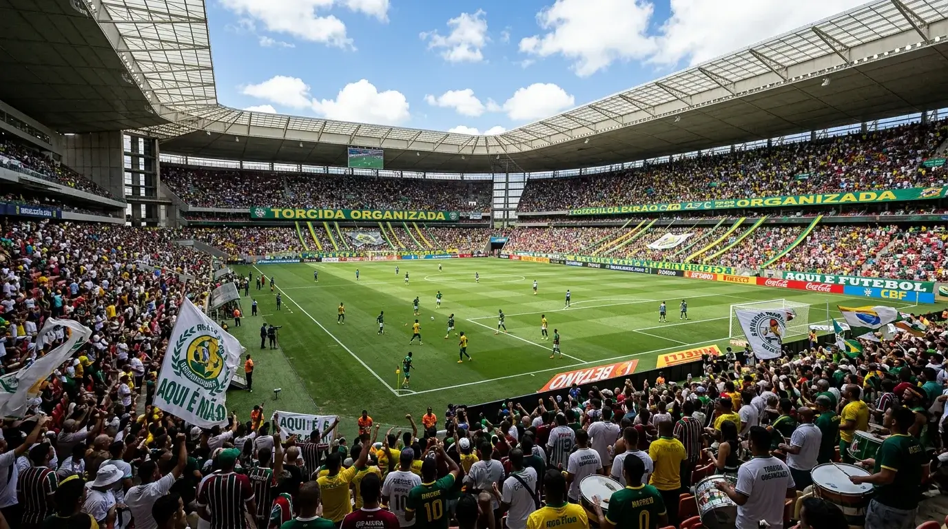 Estadio de futbol brasileno durante un partido de la Serie A del Brasileirao