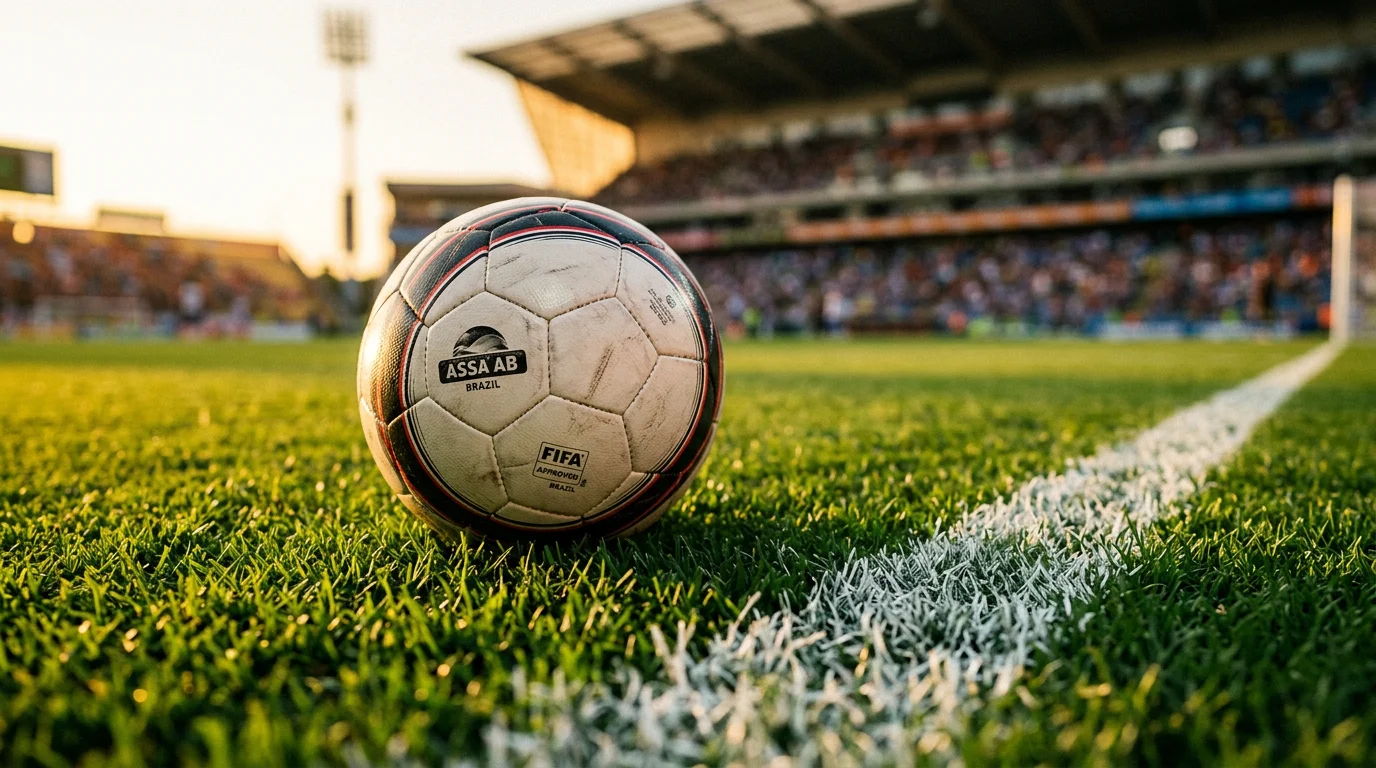 Balón de fútbol sobre el césped de un campo con líneas de marcación blancas visibles