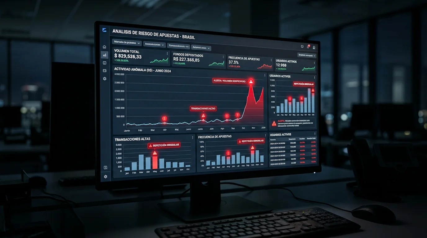 Pantalla de ordenador mostrando gráficos de datos financieros con alertas en rojo